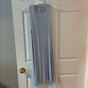 Everly Navy and White Striped Midi Dress